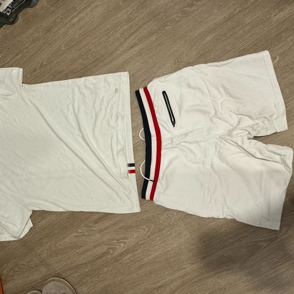 Lacoste White Two-Piece Set with Red and Navy Stripe - Picture 2 of 4